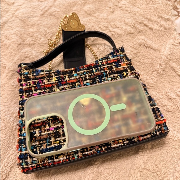 Guess Multicolor Tweed Shoulder Bag with Black and Gold Accents - Picture 8 of 8